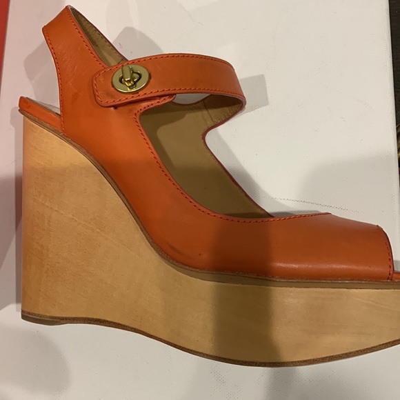 NWB - NEW Coach 🍊 Platform Sandal Wedge Aqua Veg Leather Shoe Tangerine Orange - Picture 14 of 15